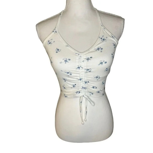 Hollister Size Medium Blue And White‎ Floral Cropped Halter Top - Picture 1 of 5